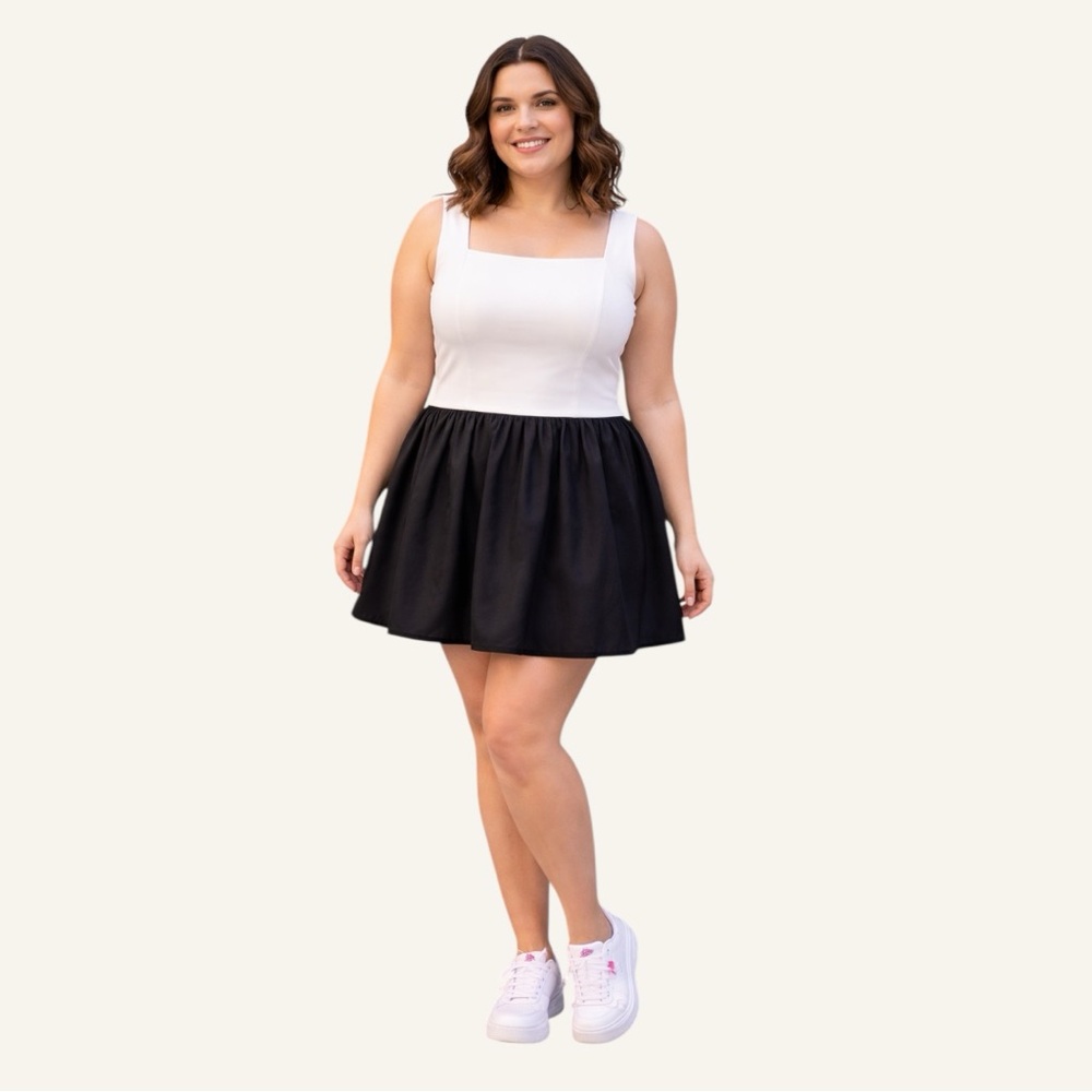 Antonio Melani Active Black& White Bubble Hem Athletic Dress XL Two Pockets NWT